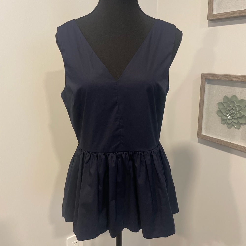 J. Crew Oarsman Always Navy Peplum Cotton Top With Back Zip EUC